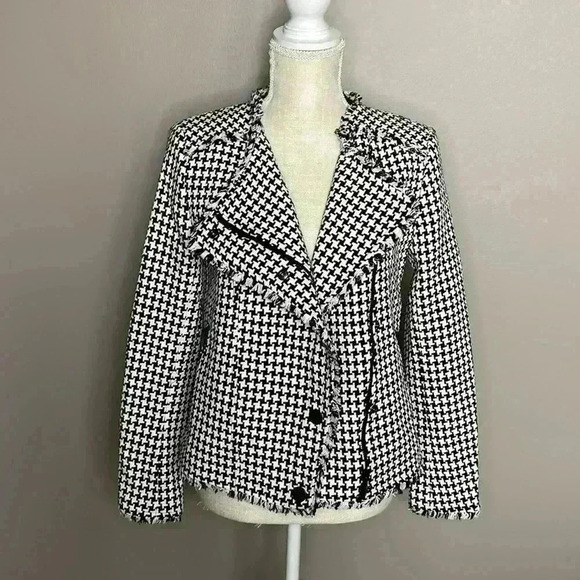 Karl Lagerfeld Paris Tweed Lightweight Motorcycle Jacket Black/White Size XS NWT - Picture 3 of 12